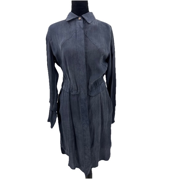 Dresses & Skirts - Feral Childe Y2K Cupro Eco Friendly Minimalist Dress‎ sz S Blue Button Up